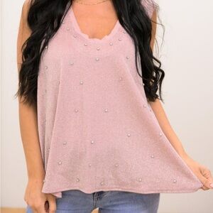 Women's Vocal Pink Glitter Tank Top with Rhinestones S